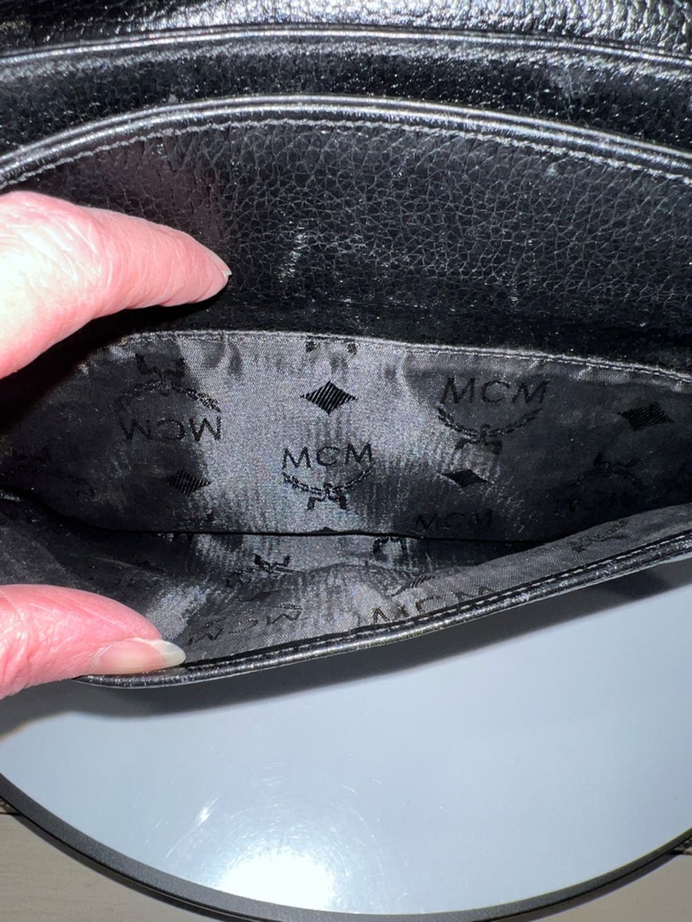 MCM Black Leather Crossbody Bag with Gold Accents - Picture 13 of 15